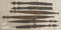 Seven pairs of hand forged iron hinges