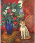 BORIS ANISFELD RUSSIAN 18781973 Still Life with Blue Vase and Cat