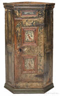 Continental painted pine hanging corner cupboard late 18th c