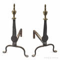 Pair of Queen Anne wrought iron and brass knife blade andirons