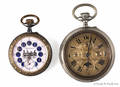 French porcelain face pocket watch with a steam locomotive