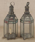 Pair of tin and glass lanterns