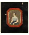 A PORTRAIT MINIATURE OF A WOMAN 18TH19TH CENTURY painted on ivory
