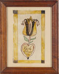 Watercolor bookplate of a tulip emerging from a heart