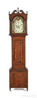 Pennsylvania Federal cherry and curly maple tall case clock ca 1820