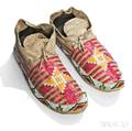 Pair of Lakota Beaded and Quilled Hide Moccasins