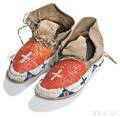 Pair of Lakota Buffalo Hide Beaded and Quilled Moccasins
