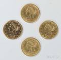 Four 5 Liberty Head Gold Coins