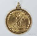 1927 20 St Gaudens Gold Coin and 18kt Gold Mount