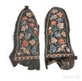 Pair of Huron Blackdyed Buckskin Mittens with Vegetaldyed Moose Hair Embroidery