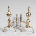 Pair of Brass and Iron Balltop Andirons