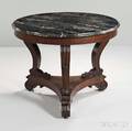 Carved Mahogany and Mahogany Veneer Marbletop Center Table