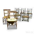 Seven Mostly Blackpainted and Stenciled Fancy Chairs