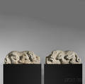Pair of White Marble Lions with Dragon Heads Ba Xia