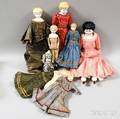 Six China Shoulder Head Dolls