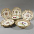 Set of Six Richard Briggs Co Handpainted Reticulated Plates and a Pair of Unmarked Footed Bowls