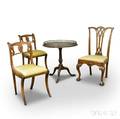 Chippendalestyle Carved Mahogany Tea Table and Three Chairs