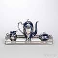 Threepiece Lenox Cobalt and Silver Overlay Ceramic Tea Set and a Silverplated Tray