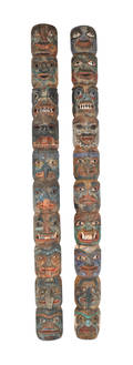 Pair of Northwest Coast carved and painted Tlingit totem poles