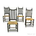 Assembled Set of Four Blackpainted Bannisterback Side Chairs