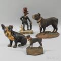 Three Polychrome Cast Iron Dog Doorstops and a Bookend