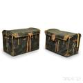 Two Leathercovered Dometop Wicker Trunks