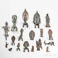 Eighteen Mostly Buddhist Archaic Giltbronze and Bronze Miniature Items