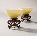 Rare Pair of Lemon Yellowglazed Wine Cups