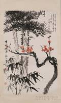 Hanging Scroll Depicting Plum Blossom Bamboo and Pine