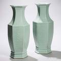 Pair of Large Celadonglazed Vases