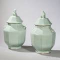 Pair of Celadonglazed Covered Jars