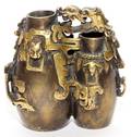 CHINESE GILT BRONZE DOUBLE DRAGON VASE