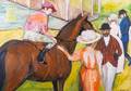 Walter Iler Horse Racing Scene Oil on Paper