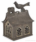 Cast iron Bird on Roof mechanical bank manufactured by J  E Stevens Company