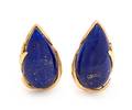 A Pair of 14 Karat Yellow Gold and Lapis Lazuli Earclips