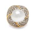 An 18 Karat Yellow Gold Cultured South Sea Pearl and Diamond Ring Adler