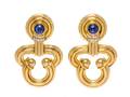A Pair of 18 Karat Yellow Gold Diamonds and Sapphire Earclips