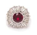 An 18 Karat White Gold Synthetic Ruby and Diamond Ballerina Ring