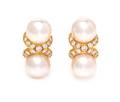 A Pair of 18 Karat Yellow Gold Cultured Pearl and Diamond Earclips Mikimoto