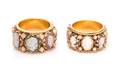 A Collection of Yellow Gold Multigem Cameo and Seed Pearl Eternity Bands