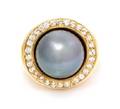 An 18 Karat Yellow Gold Cultured Tahitian Pearl and Diamond Ring