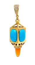 An 18 Karat Yellow Gold Turquoise Diamond and Chalcedony Pendant Barry Brinker