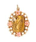 A 14 Karat Yellow Gold Tigers Eye Cameo and Agate Pendant