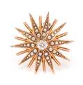 A Victorian Rose Gold Diamond Seed Pearl and Faux Pearl Starburst Brooch
