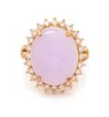 A 14 Karat Yellow Gold Lavender Jade and Diamond Ring