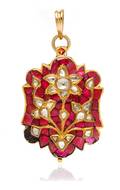 A Yellow Gold Diamond and Polychrome Enamel Jaipur Style Reversible Pendant