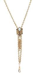 A Victorian 14 Karat Yellow Gold and Multigem Slide Necklace with Tassels