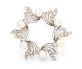 A 14 Karat White Gold Cultured Peal and Diamond Circle Brooch