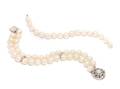 A 14 Karat White Gold Diamond and Cultured Pearl Double Strand Bracelet