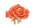 A 14 Karat Yellow Gold and Coral Flower Brooch